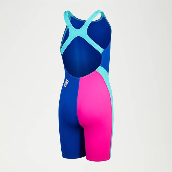Dívčí Závodní Plavky Speedo Fastskin Endurance+ Openback Kneeskin - modrá/zelená/purpurová