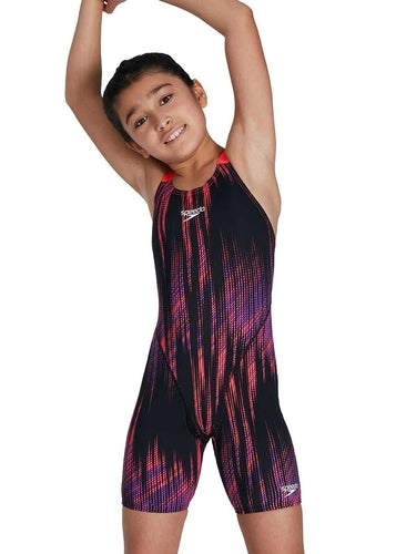 Dívčí Závodní Plavky Fastskin Openback Kneeskin - Black/Phoenix Red/Violet