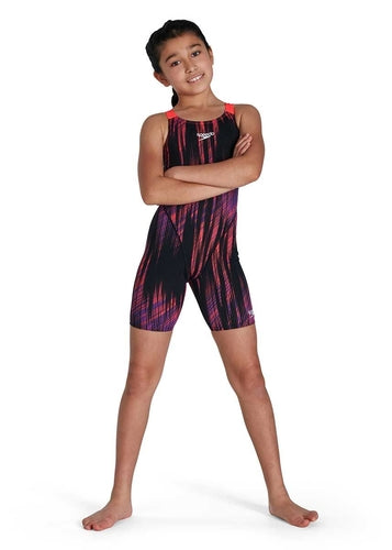 Dívčí Závodní Plavky Fastskin Openback Kneeskin - Black/Phoenix Red/Violet