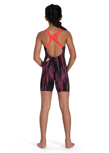 Dívčí Závodní Plavky Fastskin Openback Kneeskin - Black/Phoenix Red/Violet